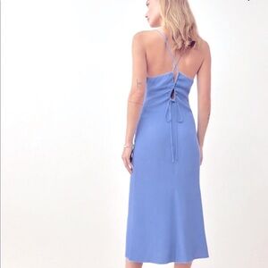 Reformation Dover Midi Dress Relaxed Fit Looped Details Dusk Blue Color Size 6